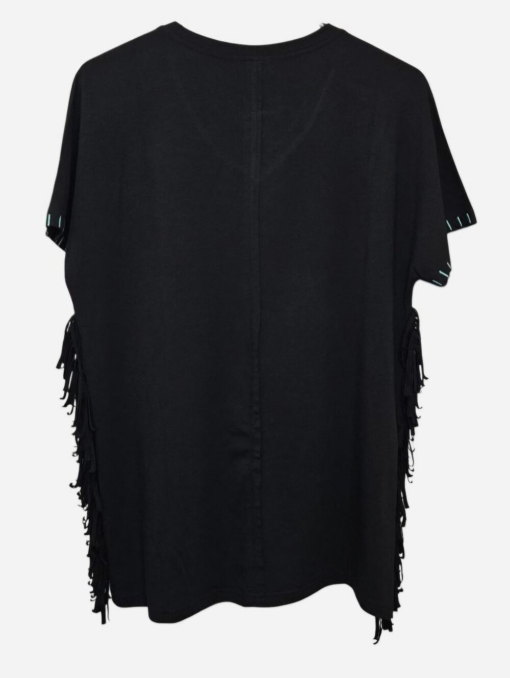 Sterling Kreek black western rodeo blouse with fringe down sides & embroidered - Picture 5 of 7